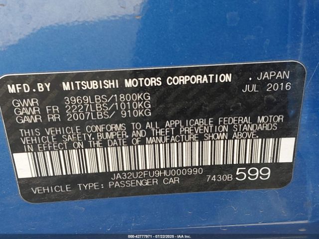 2017 MITSUBISHI LANCER JA32U2FU9HU000990 Photo 8