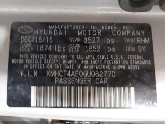Hyundai dohc gdi gamma 2016 KMHCT4AE0GU082770 Image 9