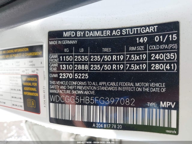 WDCGG5HB5FG397082 Mercedes-Benz 2015
