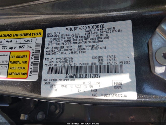 Ford 2.0l 4v atk hev 2020 3FA6P0LU3LR112032 Image 9