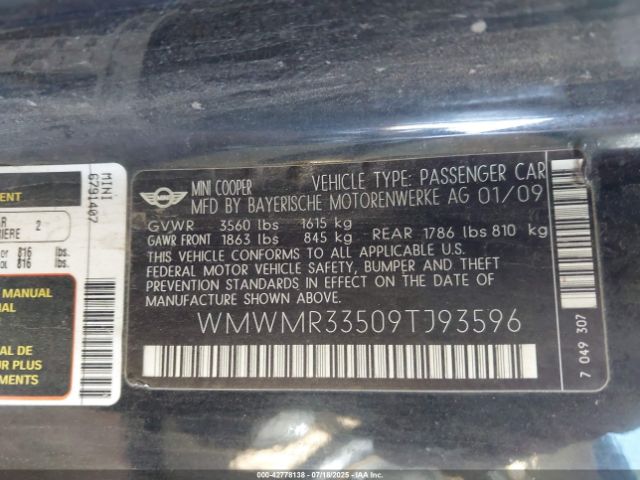 2009 MINI COOPER WMWMR33509TJ93596 Photo 8