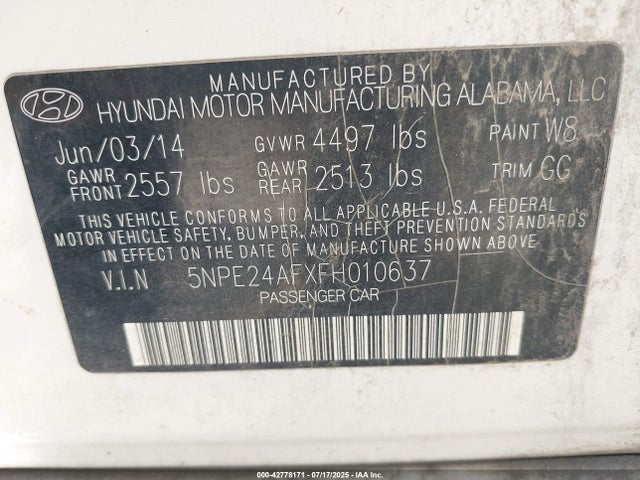 5NPE24AFXFH010637 Hyundai dohc gdi theta-ii