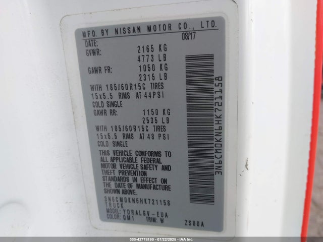3N6CM0KN6HK721158 Nissan 2017