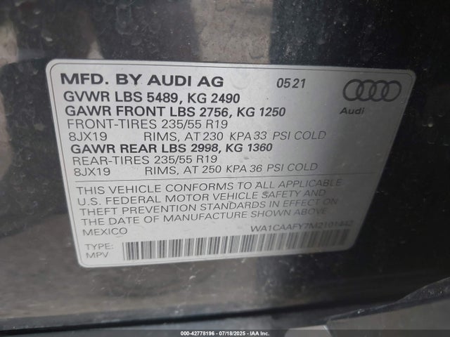 2021 AUDI Q5 WA1CAAFY7M2101442 Photo 8
