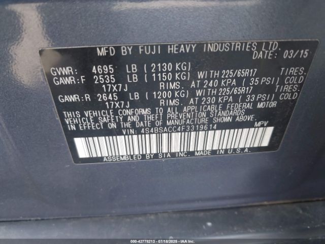 2015 SUBARU OUTBACK 4S4BSACC4F3319614 Photo 8