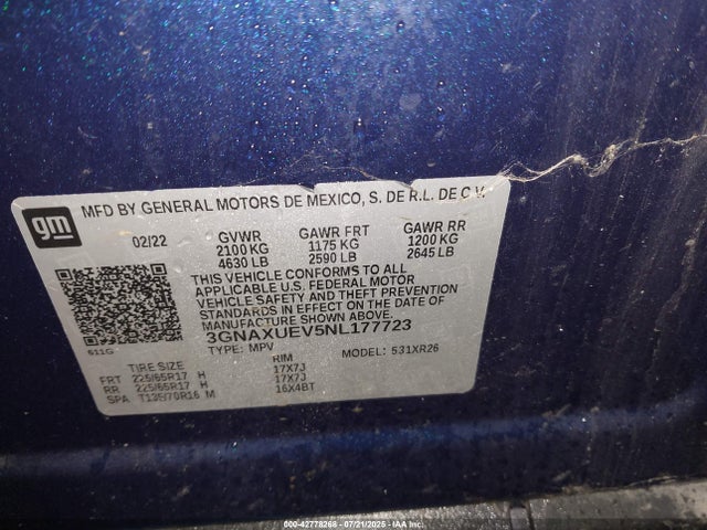 3GNAXUEV5NL177723 Chevrolet lyx