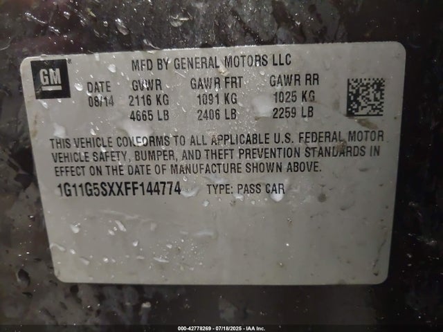1G11G5SXXFF144774 Chevrolet ltg