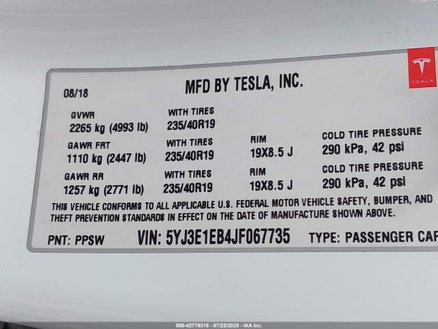 2018 TESLA MODEL 3 5YJ3E1EB4JF067735 Photo 8
