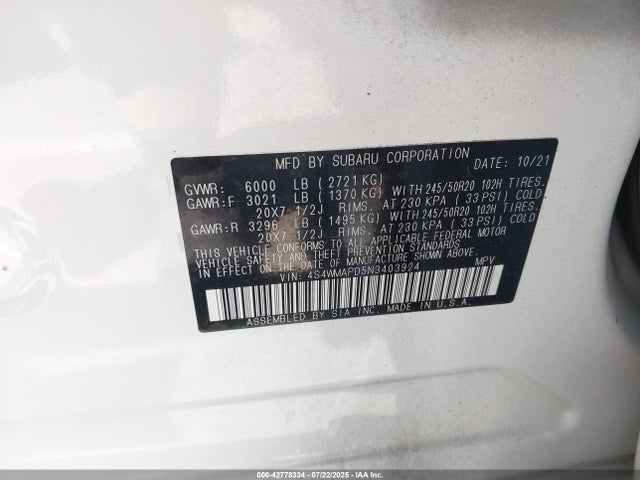4S4WMAPD5N3403924 Subaru Ascent