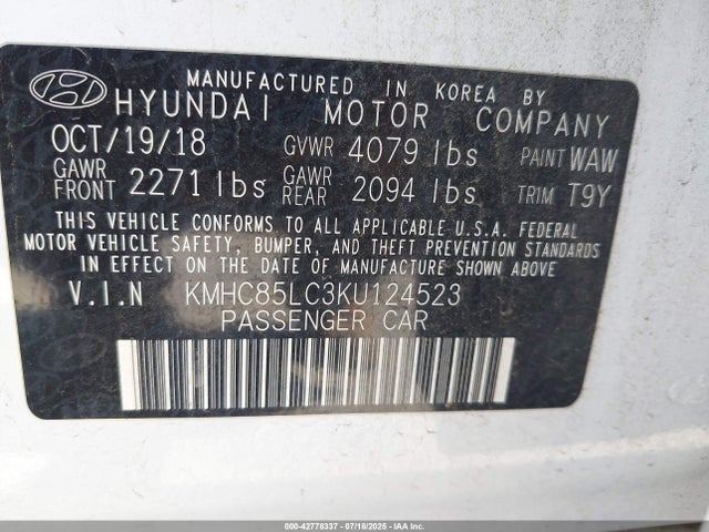 KMHC85LC3KU124523 Hyundai 2019