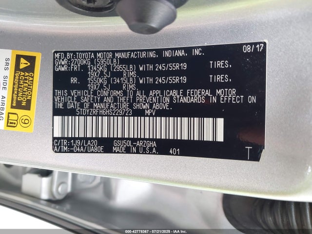 5TDYZRFH6HS229723 Toyota 2gr-fks