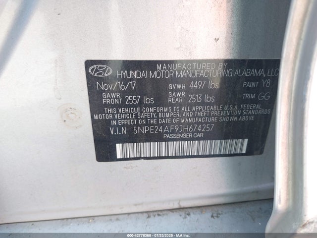 5NPE24AF9JH674257 Hyundai gdi theta-ii
