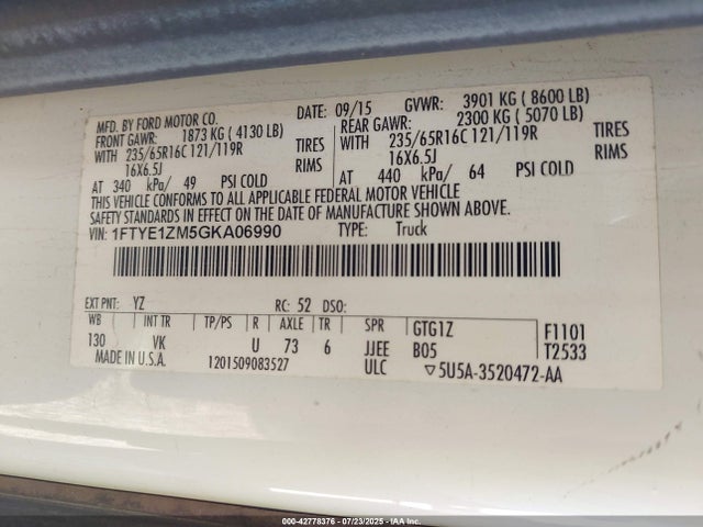 1FTYE1ZM5GKA06990 Ford 2016