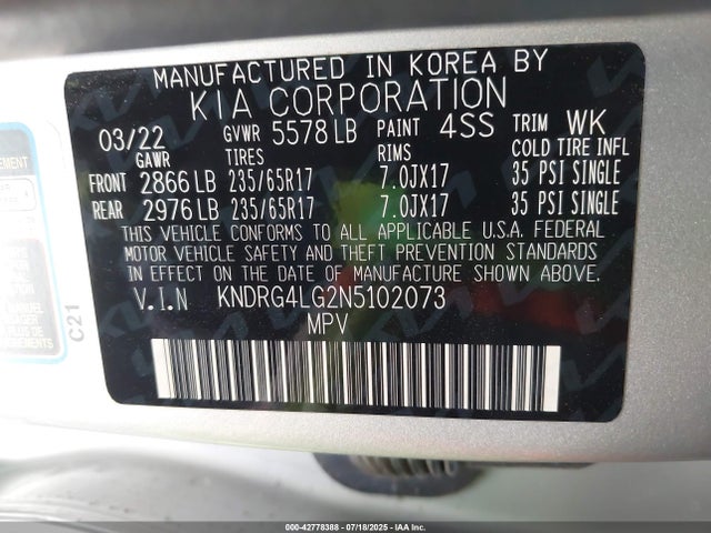 KNDRG4LG2N5102073 KIA t-gdi gamma-ii