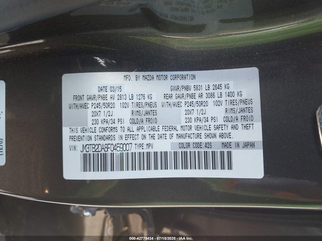 Mazda cav federal/canada 2015 JM3TB2DA8F0459007 Image 9