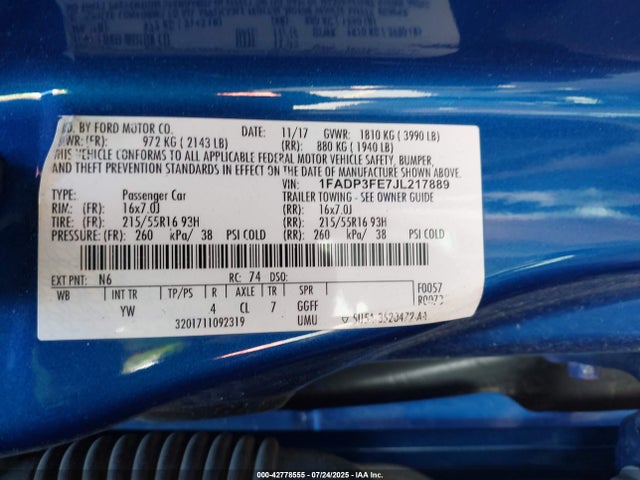 Ford 1.0l gtdi 2018 1FADP3FE7JL217889 Image 9