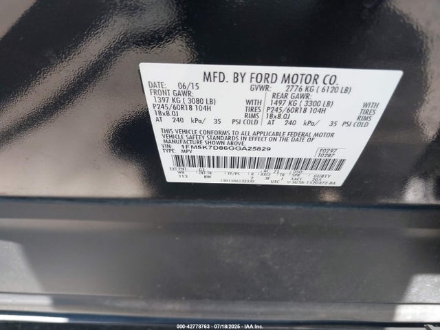 Ford 2016 2016 1FM5K7D86GGA25829 Image 9