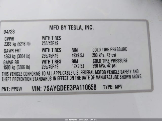 2023 TESLA MODEL Y 7SAYGDEE3PA110658 Photo 8
