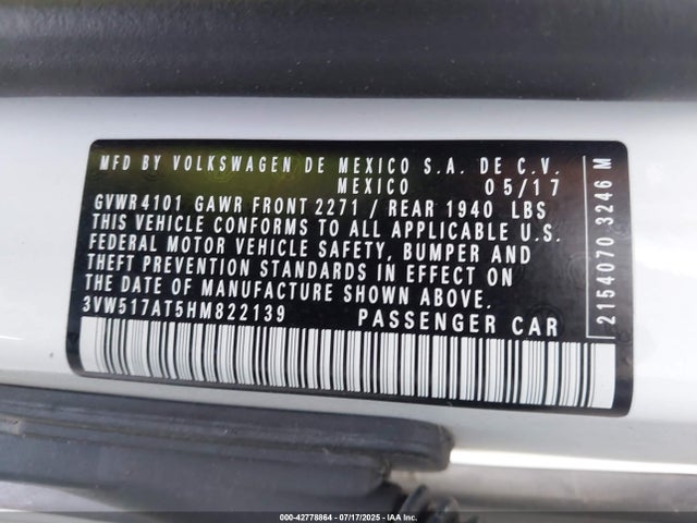 3VW517AT5HM822139 Volkswagen 1.8 tsi