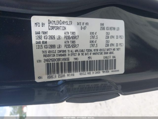 2008 CHRYSLER PACIFICA 2A8GM68X38R109036 Photo 8