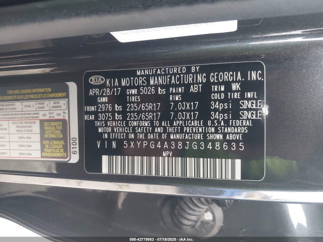5XYPG4A38JG348635 KIA gdi theta-ii