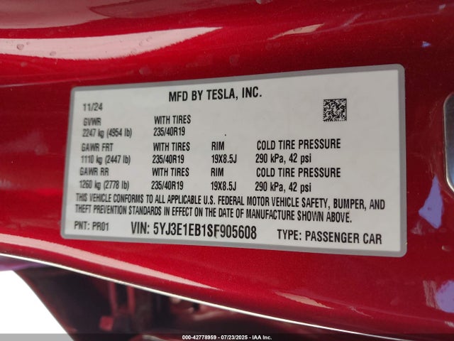 2025 TESLA MODEL 3 5YJ3E1EB1SF905608 Photo 8