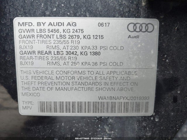 WA1BNAFYXJ2019393 Audi 2018