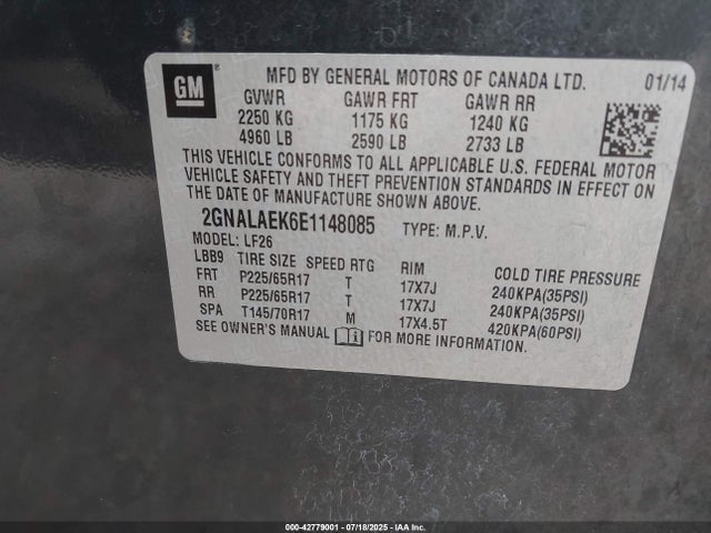 2GNALAEK6E1148085 Chevrolet lea - flex fuel (gas/alc), aluminum, high output