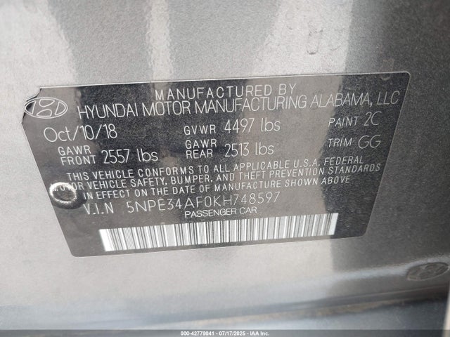 5NPE34AF0KH748597 Hyundai gdi theta-ii