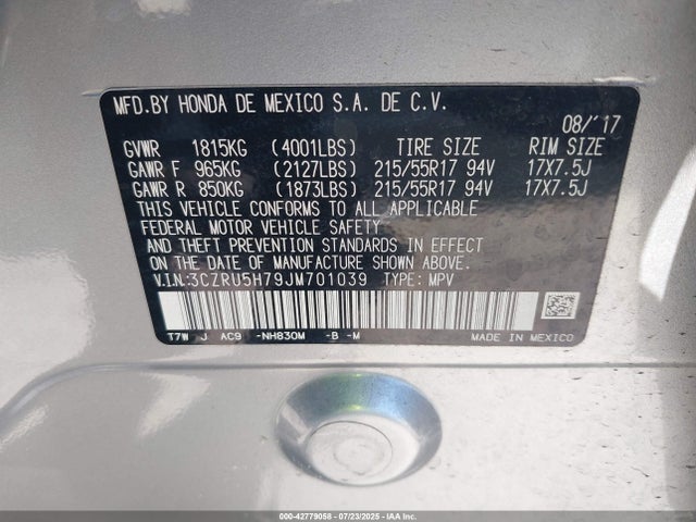 3CZRU5H79JM701039 Honda r18z9