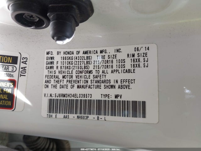Honda k24z7 2014 5J6RM3H34EL039573 Image 9