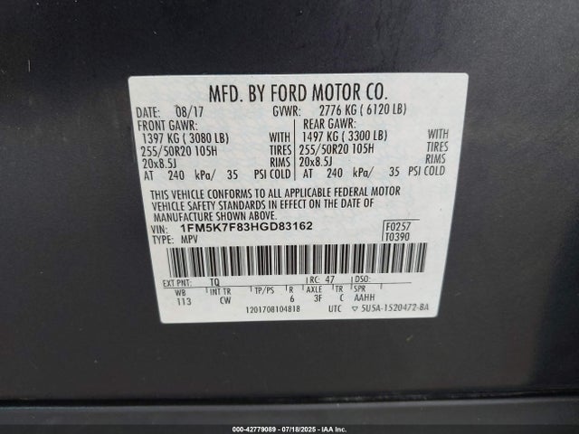 1FM5K7F83HGD83162 Ford 3.5l ti-vct