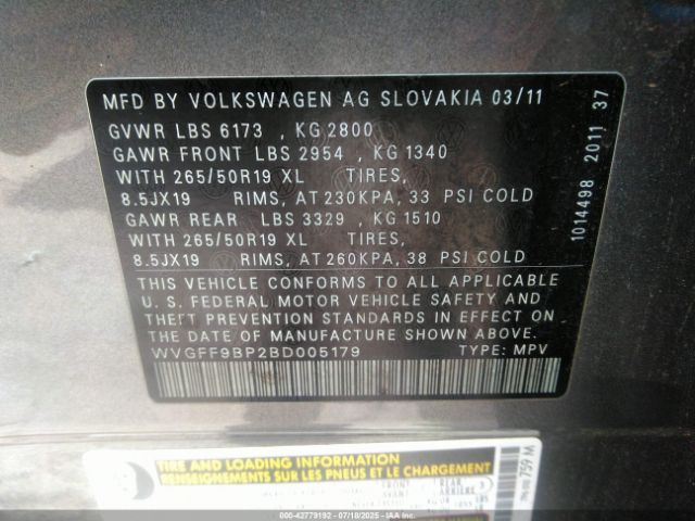 2011 VOLKSWAGEN TOUAREG WVGFF9BP2BD005179 Photo 8