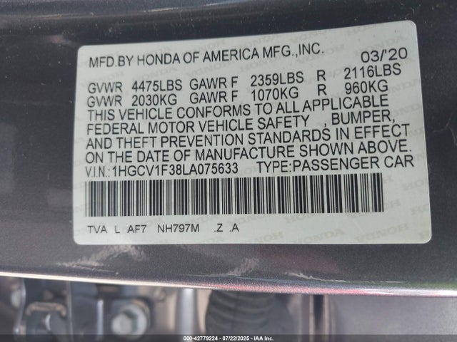1HGCV1F38LA075633 Honda l15be