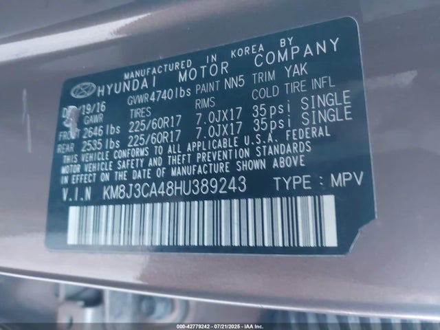Hyundai gdi nu 2017 KM8J3CA48HU389243 Image 9
