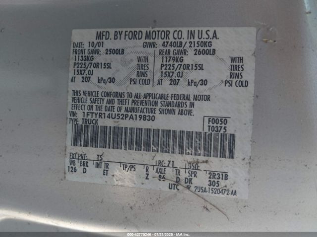 2002 FORD RANGER 1FTYR14U52PA19830 Photo 8