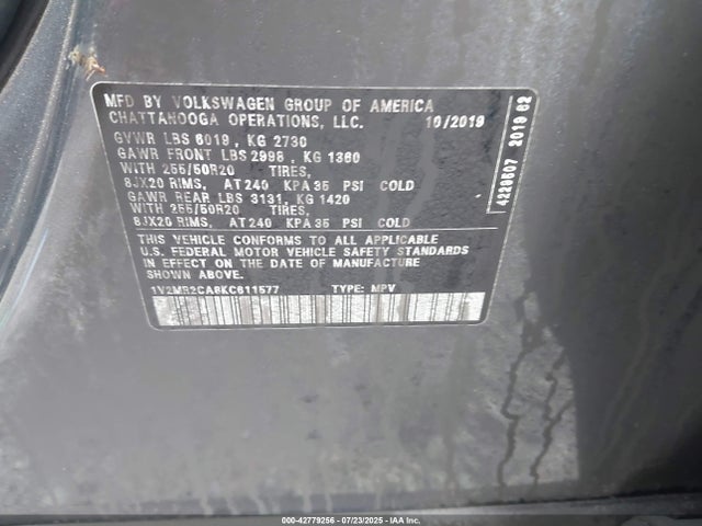 Volkswagen Atlas 2019 1V2MR2CA8KC611577 Image 9