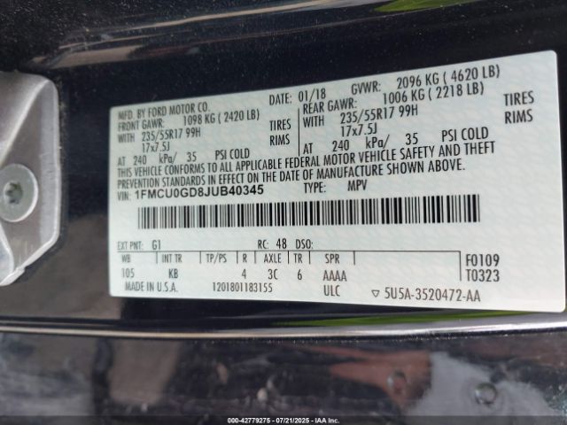 2018 FORD ESCAPE 1FMCU0GD8JUB40345 Photo 8