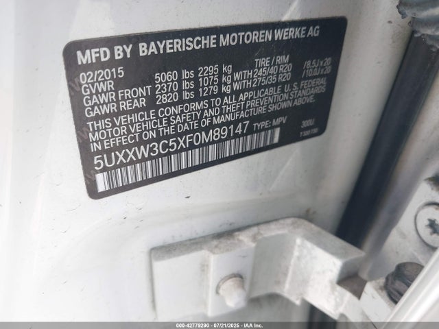 5UXXW3C5XF0M89147 BMW 2015