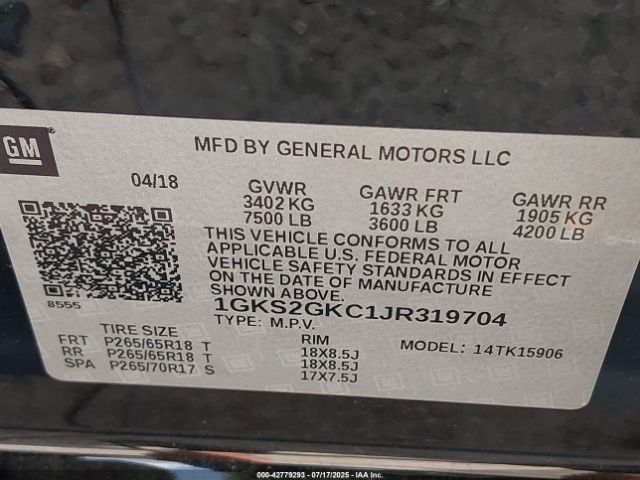 2018 GMC YUKON XL 1GKS2GKC1JR319704 Photo 8