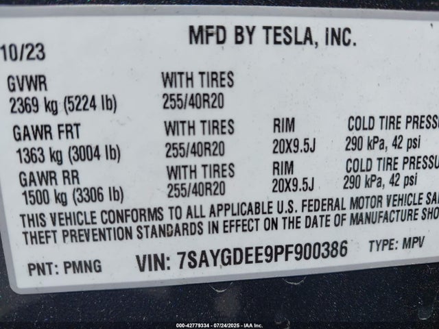 2023 TESLA MODEL Y 7SAYGDEE9PF900386 Photo 8