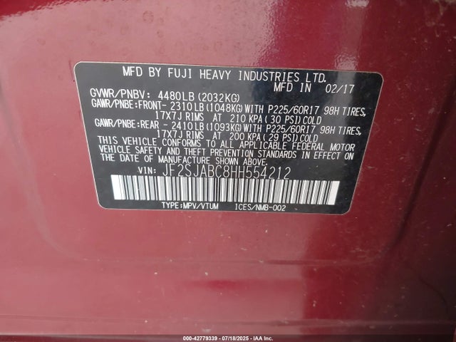 Subaru naturally aspirated u5 2017 JF2SJABC8HH554212 Image 9