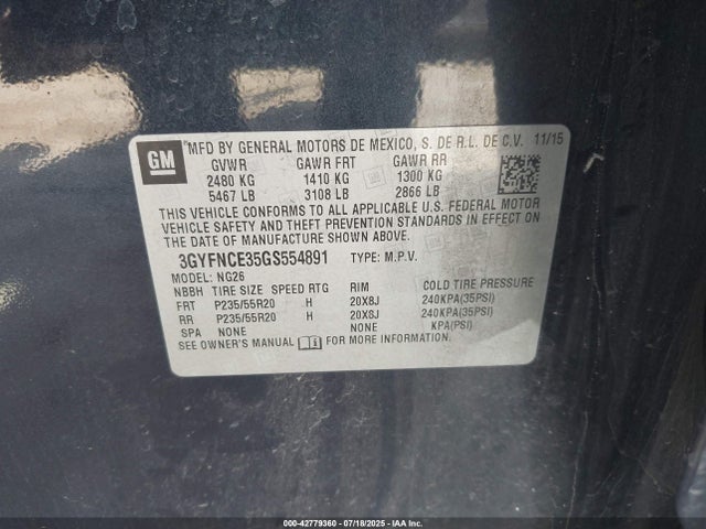 3GYFNCE35GS554891 Cadillac lfx - sidi, vvt, e85 max, aluminum