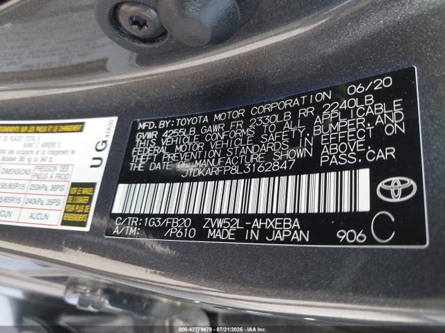 JTDKARFP8L3162847 Toyota 2zr-fxe+1nm+1sm