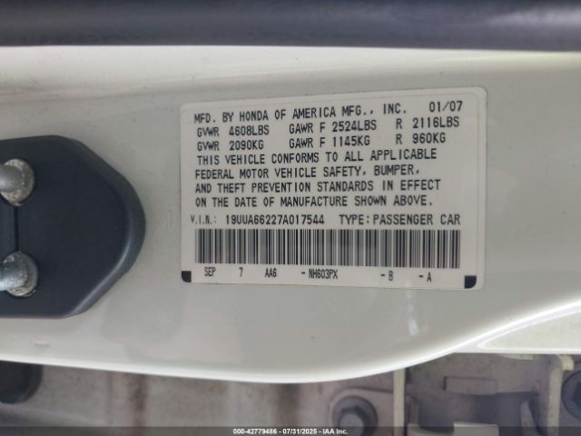 2007 ACURA TL 19UUA66227A017544 Photo 8