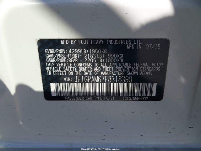 Subaru 2.0l na 2015 JF1GPAM67F8318390 Image 9