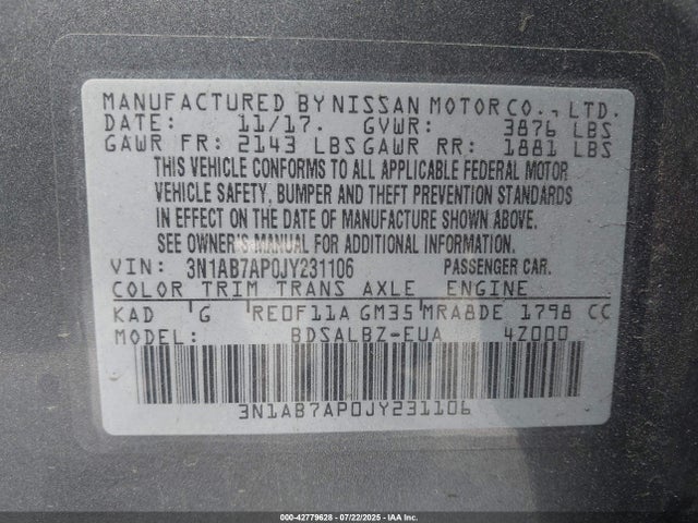 3N1AB7AP0JY231106 Nissan 2018