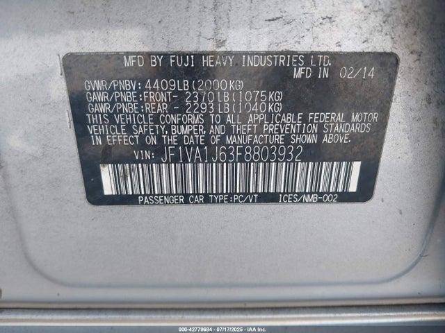 Subaru dib turbo 2015 JF1VA1J63F8803932 Image 9