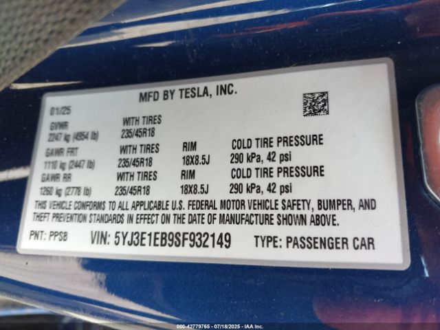 2025 TESLA MODEL 3 5YJ3E1EB9SF932149 Photo 8