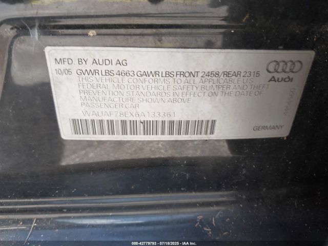 2006 AUDI A4 WAUAF78EX6A133361 Photo 8